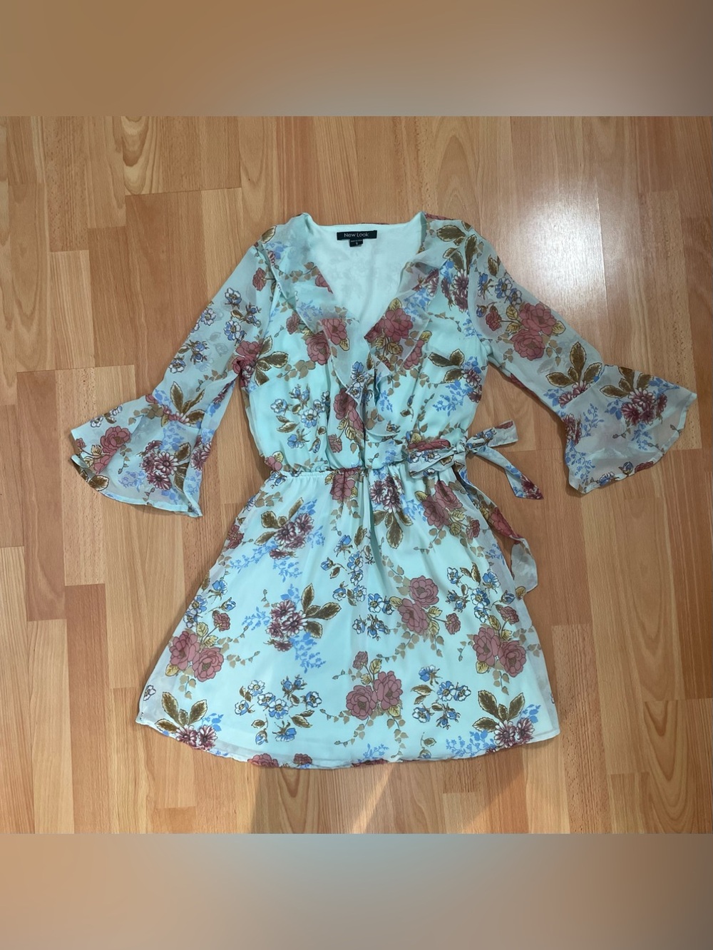 Floral Dress - Mint with Pink Blossoms